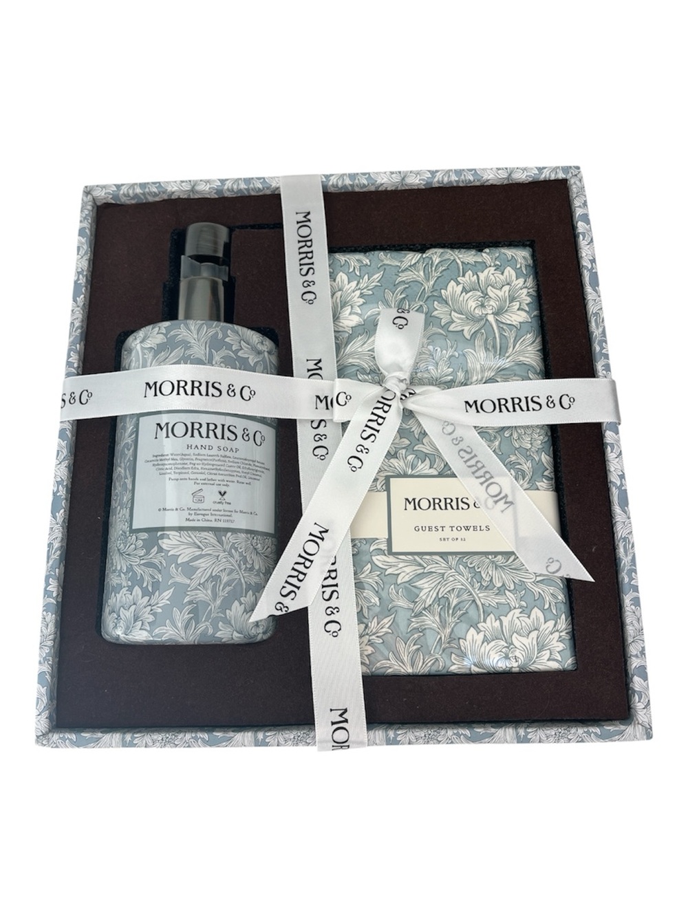 Morris & Co. 2-piece Set Hand Soap and Guest Towels Light Blue Floral Print New